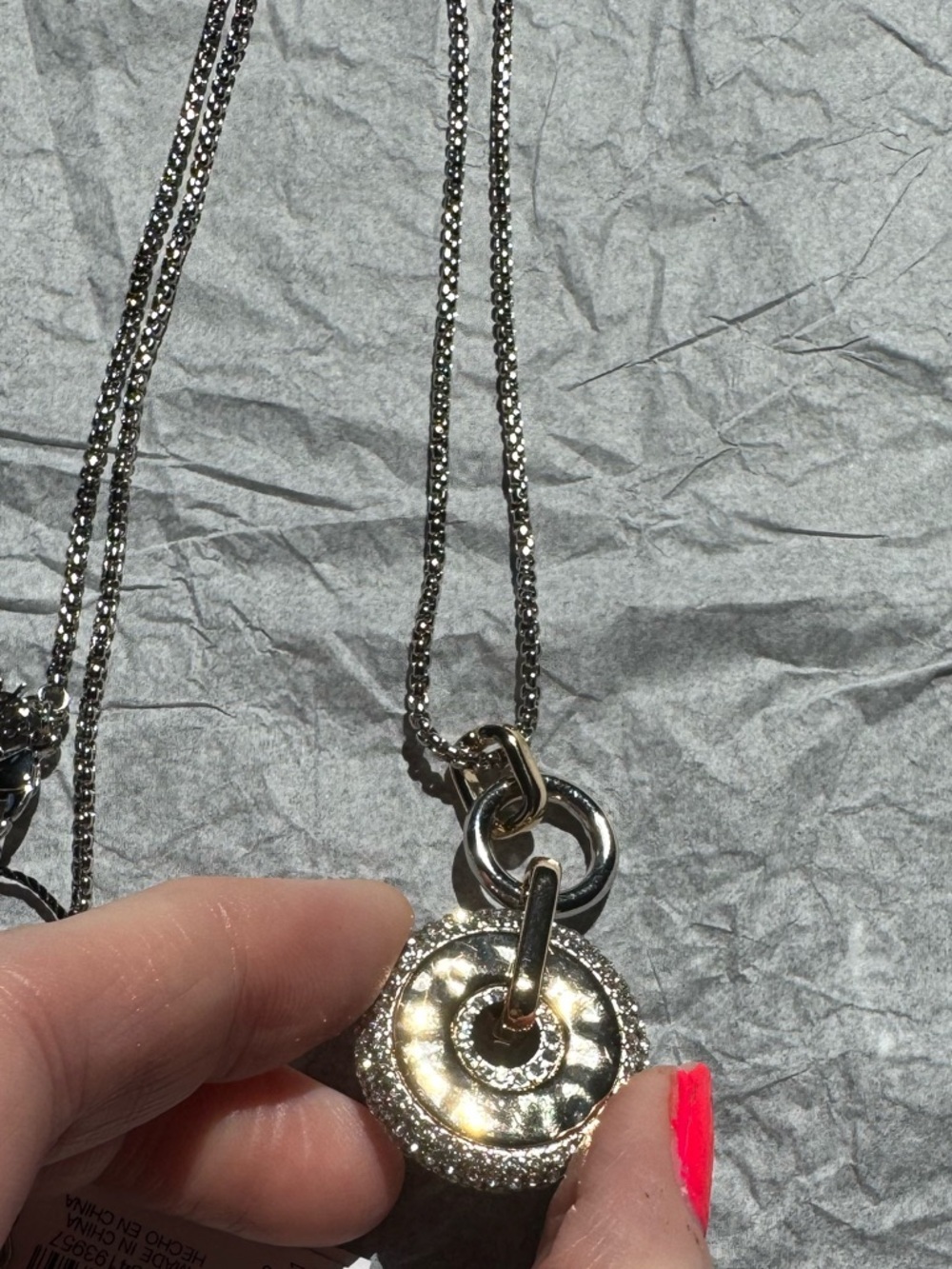 NWT White House Black Market Brown and Silver Circle Pendant Necklace